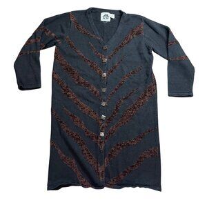 Vintage Storybook Knits Tiger Stripe‎ Cardigan Sweater Women's Large Black FLAW
